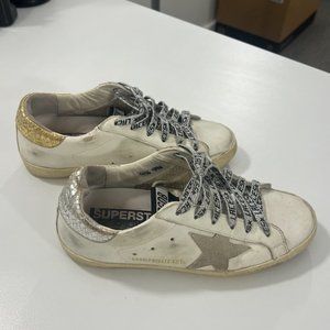Golden Goose White Leather Silver & Gold Superstar Sneakers - Size 38 / 7.5